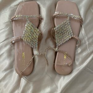 Fashion Nova Rhinestone Sandals - Nude